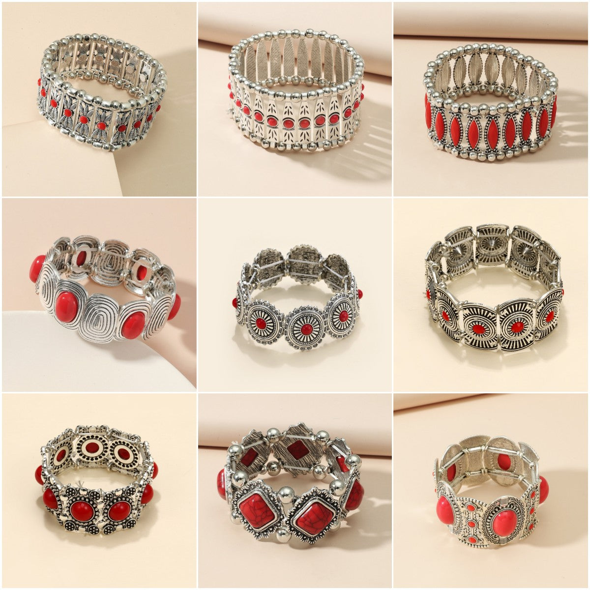 Wholesale Vintage Alloy Turquoise Stretch Bracelet Bohemian Bracelet